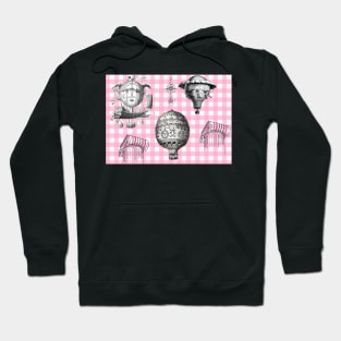 Victorian air balloons on pink gingham Hoodie